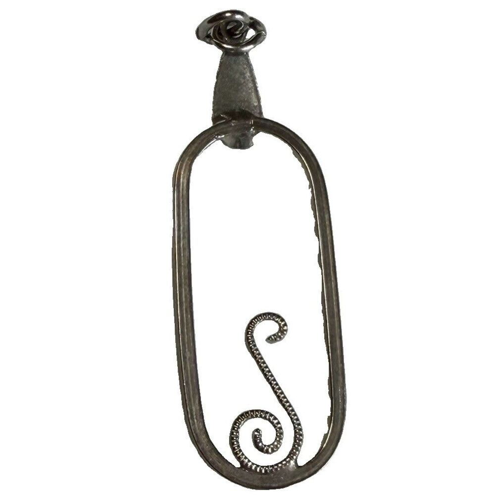 Vintage Silver Tone Open Oval Pendant Modernist Minimalist S Swirl Scroll Charm